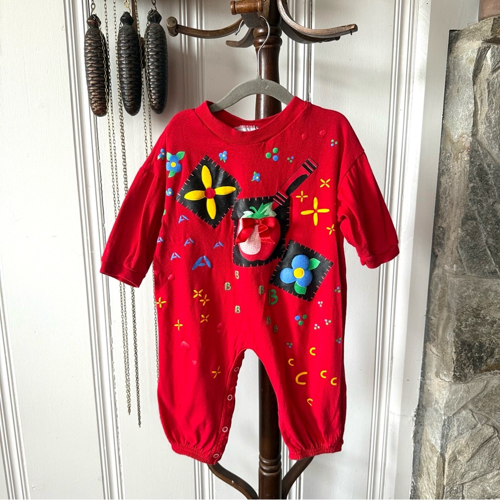 Vintage 90s ABC’s Red Romper Jumpsuit size 3t - Picture 1 of 7